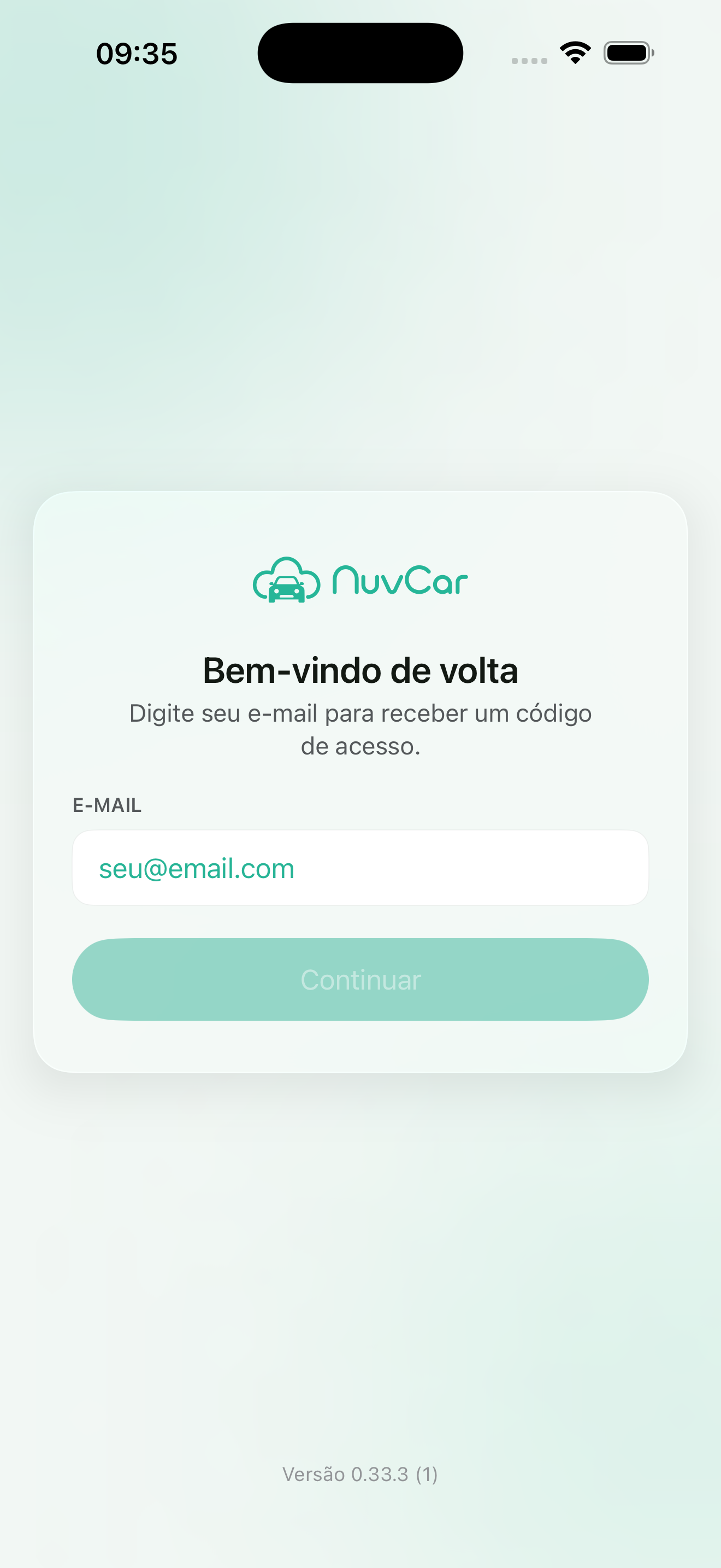 Tela de login do app NuvCar Oficina
